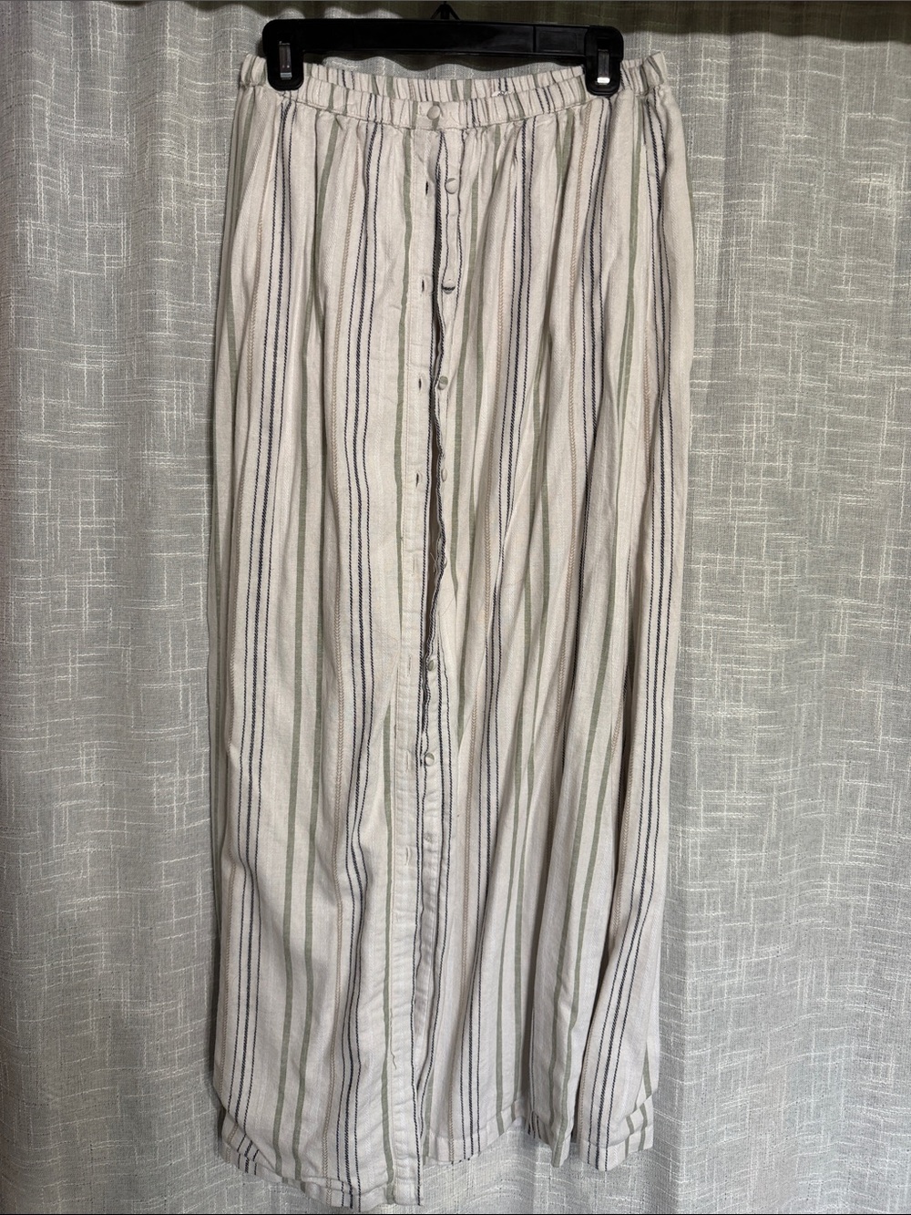 Splendid White linen Maxi Skirt with Green and Black Stripes
